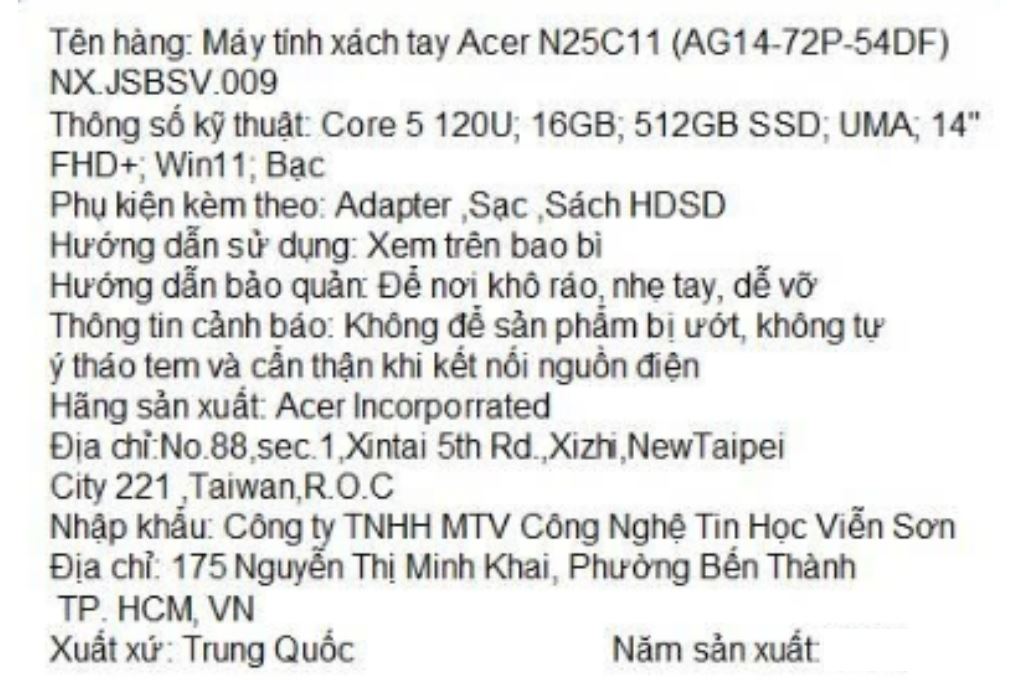 Laptop Acer Aspire Go 14 AG14-72P-54DF - NX.JSBSV.009 (Core 5 120U, 16GB, 512GB, Full HD+, Win11) - 6