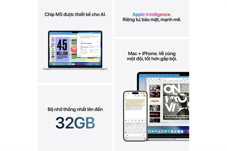 Laptop MacBook Air 13 inch M5 16GB/1TB Màu Xanh da trời nhạt