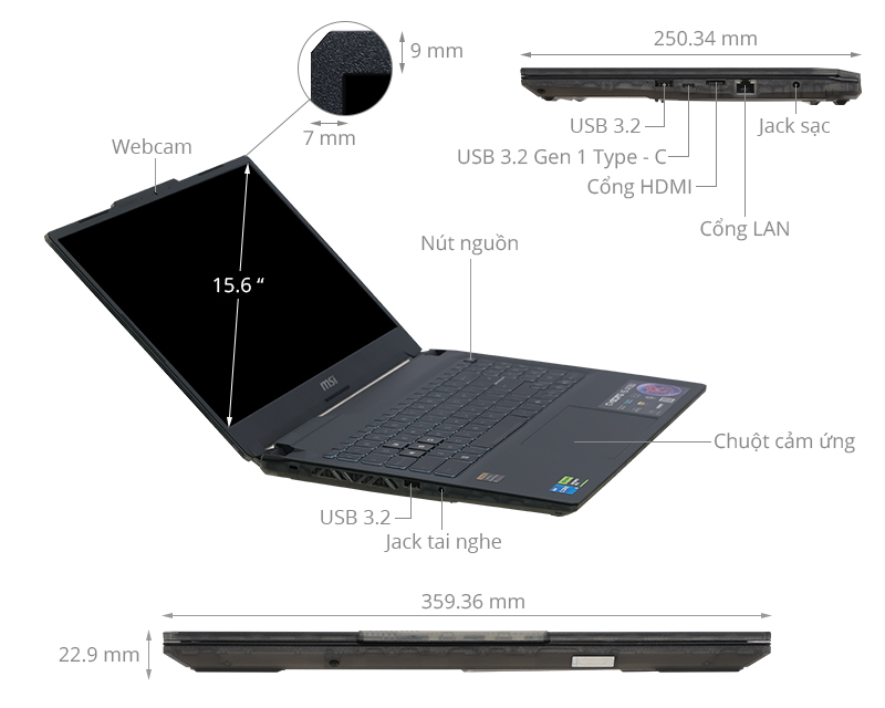 MSI Gaming Cyborg 15 A13UC - 2088VN (i5 13420H, 16GB, 512GB, RTX 3050 4GB, Full HD 144Hz, Win11)