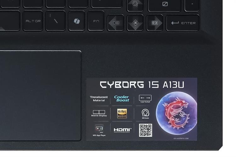 Laptop MSI Gaming Cyborg 15 A13UC - 2088VN (i5 13420H, 16GB, 512GB, RTX 3050 4GB, Full HD 144Hz, Win11) Màu Đen
