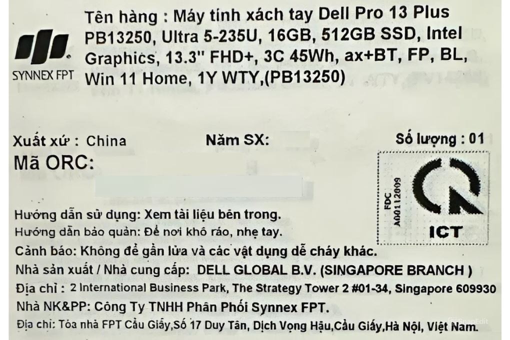 Laptop Dell Pro 13 Plus PB13250 - 71084491 (Ultra 5 235U, 16GB, 512GB, Full HD+, Win11) Màu Bạc