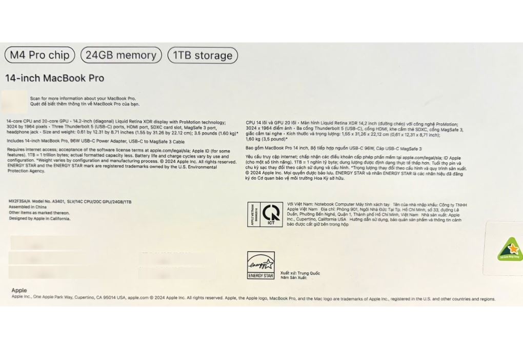 Macbook Pro 14 inch Nano M4 Pro 24GB/1TB/20GPU - 9