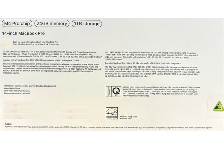 Laptop Macbook Pro 14 inch M4 Pro 24GB/1TB/20GPU Màu Bạc