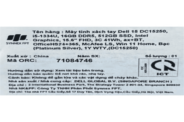 Laptop Dell 15 DC15250 - 71092479 (i5 1334U, 16GB, 512GB, Full HD 120Hz, OfficeHS24+365B, Win11) Màu Bạc