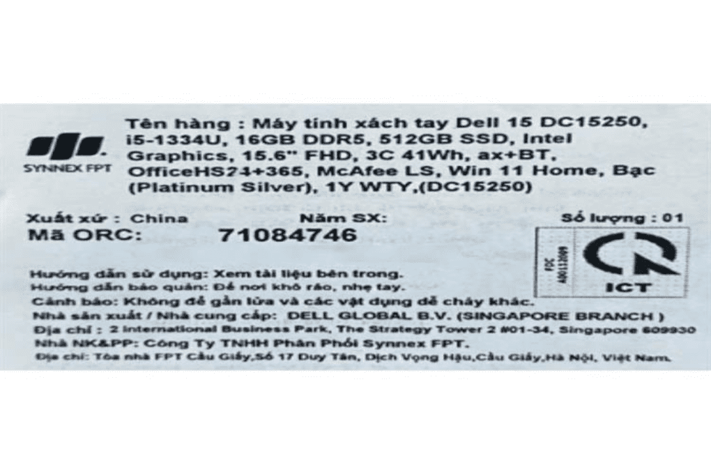 Laptop Dell 15 DC15250 - 71092479 (i5 1334U, 16GB, 512GB, Full HD 120Hz, OfficeHS24+365B, Win11) Màu Bạc