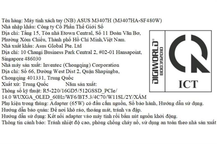 Laptop Asus Vivobook S14 M3407HA - SF480W (R5 220, 16GB, 512GB, WUXGA OLED, Win11) Màu Xám