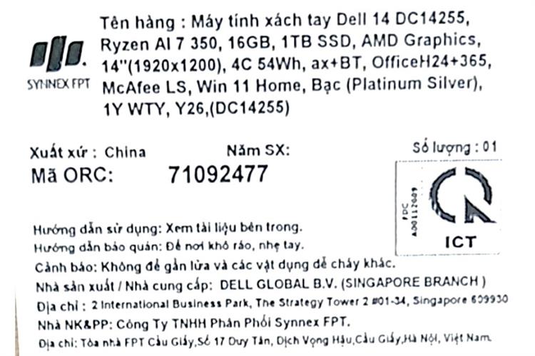 Laptop Dell 14 DC14255 - 71092477 (R7 350, 16GB, 1TB, Full HD+, OfficeHS24+365B, Win11) Màu Bạc