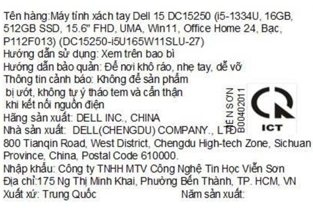 Laptop Dell 15 DC15250 - DC15250-i5U165W11SLU-27 (i5 1334U, 16GB, 512GB, Full HD 120Hz, OfficeHS24+365, Win11) Màu Bạc