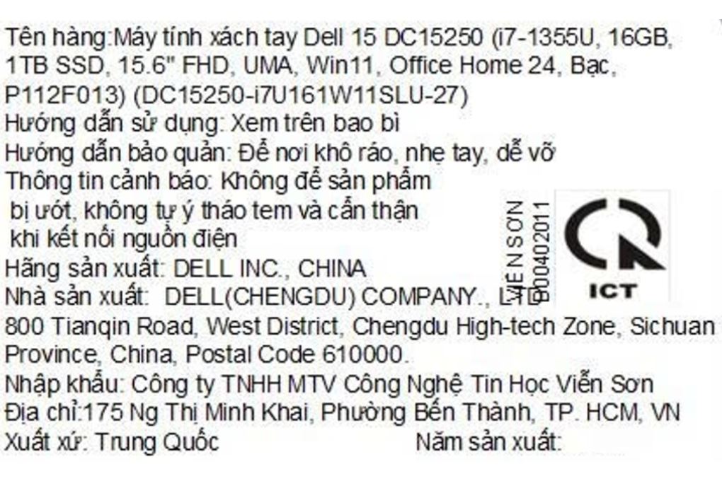 Laptop Dell 15 DC15250 - DC15250-i7U161W11SLU-27 (i7 1355U, 16GB, 1TB, Full HD 120Hz, OfficeHS24+365, Win11) Màu Bạc