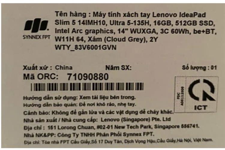 Laptop Lenovo IdeaPad Slim 5 OLED 14IMH10 - 83V6001GVN (Ultra 5 135H, 16GB, 512GB, WUXGA OLED, Win11) Màu Xám