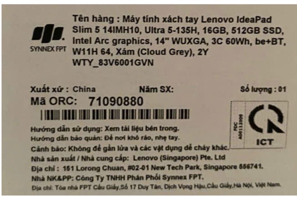 Laptop Lenovo IdeaPad Slim 5 OLED 14IMH10 - 83V6001GVN (Ultra 5 135H, 16GB, 512GB, WUXGA OLED, Win11) Màu Xám