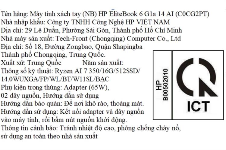 Laptop HP EliteBook 6 G1a 14 - C0CG2PT (R7 AI 350, 16GB, 512GB, WUXGA, Win11) Màu Bạc