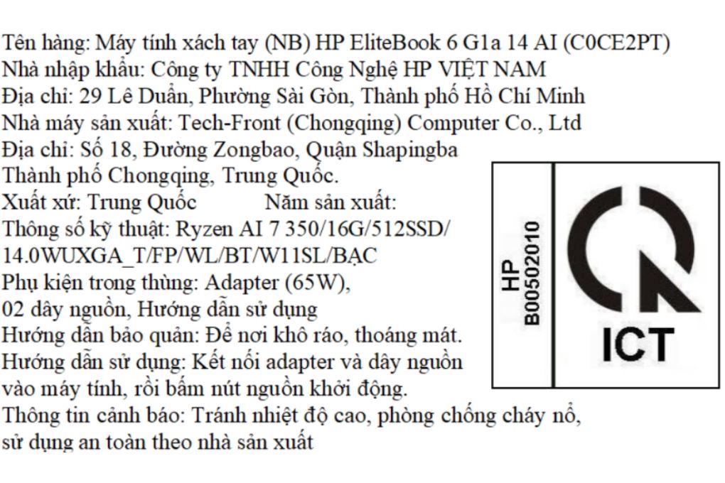 Laptop HP EliteBook 6 G1a 14 - C0CE2PT (R7 AI 350, 16GB, 512GB, WUXGA, Cảm ứng, Win11) Màu Bạc