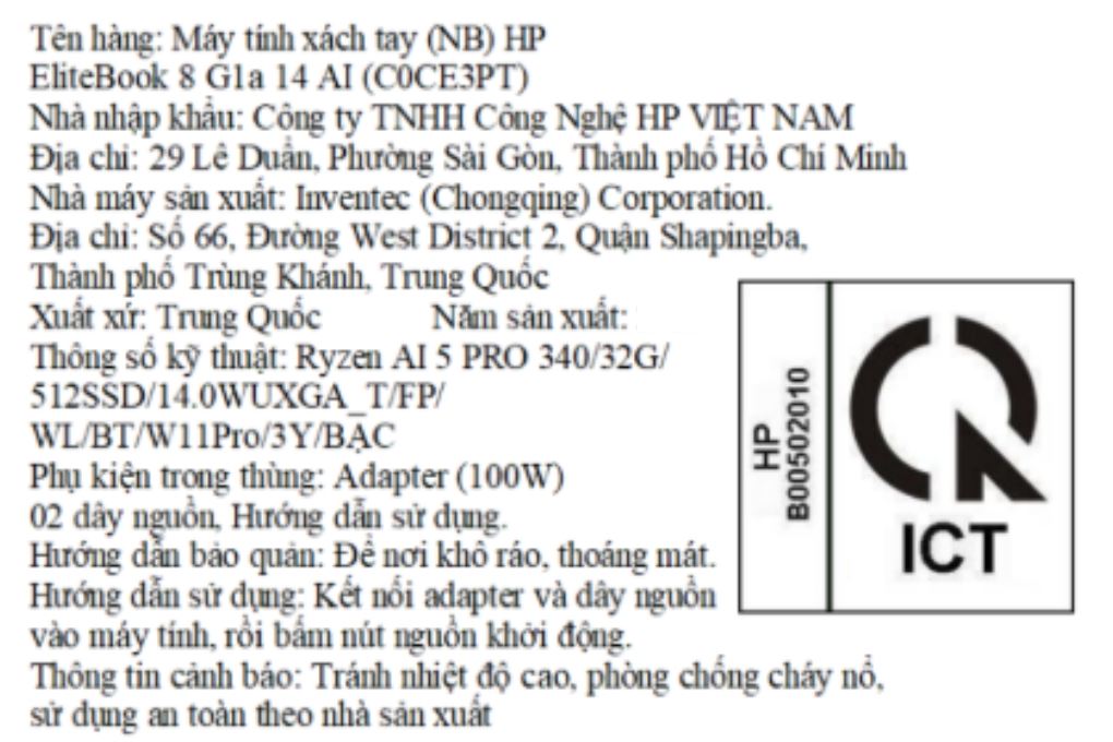 Laptop HP EliteBook 8 G1a 14 - C0CE3PT (R5 AI PRO 340, 32GB, 512GB, WUXGA, Cảm ứng, Win11 Pro) Màu Bạc