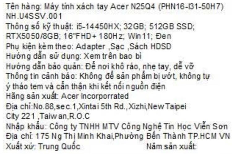 Laptop Acer Gaming Predator Helios Neo 16 PHN16-I31-50H7 - NH.U4SSV.001 (i5 14450HX, 32GB, 512GB, RTX 5050 8GB, Full HD+ 180Hz, Win11) Màu Đen