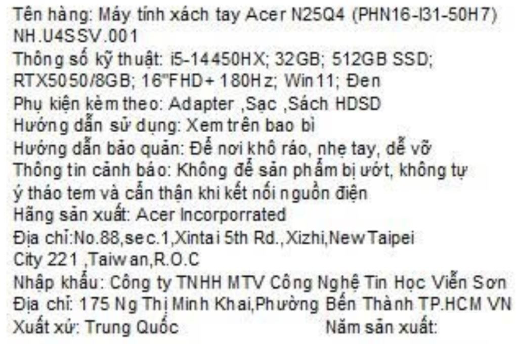 Laptop Acer Gaming Predator Helios Neo 16 PHN16-I31-50H7 - NH.U4SSV.001 (i5 14450HX, 32GB, 512GB, RTX 5050 8GB, Full HD+ 180Hz, Win11) Màu Đen