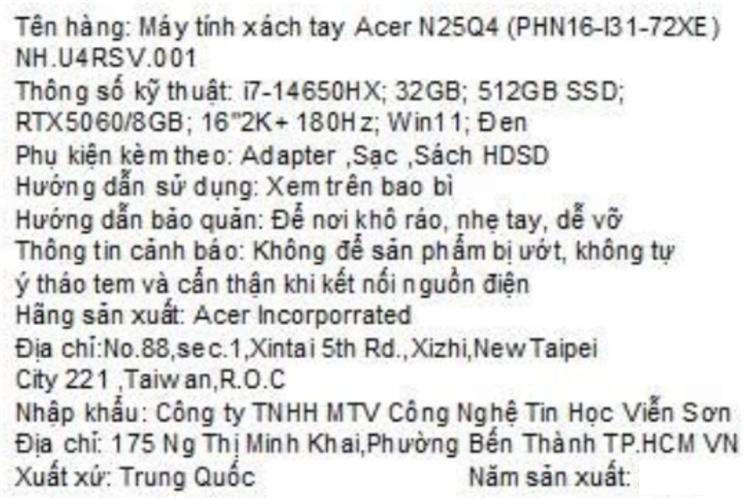 Laptop Acer Gaming Predator Helios Neo 16 PHN16-I31-72XE - NH.U4RSV.001 (i7 14650HX, 32GB, 512GB, RTX5060 8GB, 2K+ 180Hz, Win11) Màu Đen
