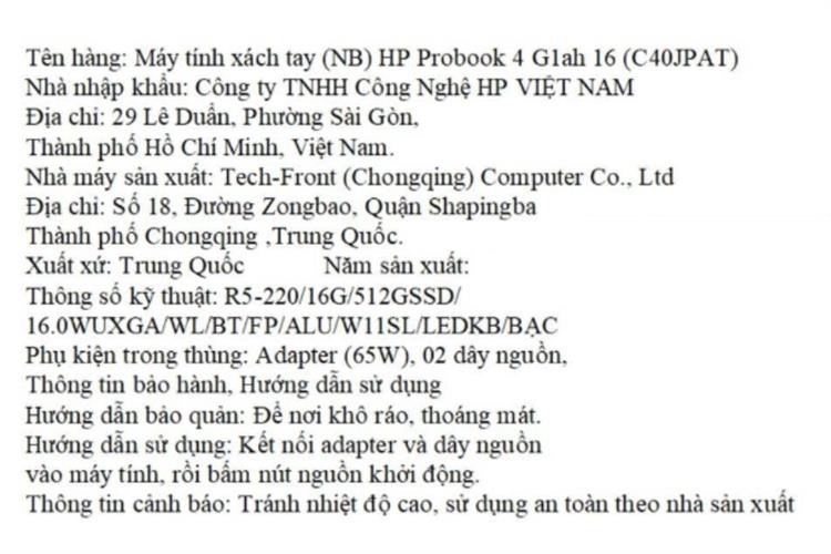 Laptop HP Probook 4 G1ah 16 - C40JPAT (R5 220, 16GB, 512GB, WUXGA, Win11) Màu Bạc