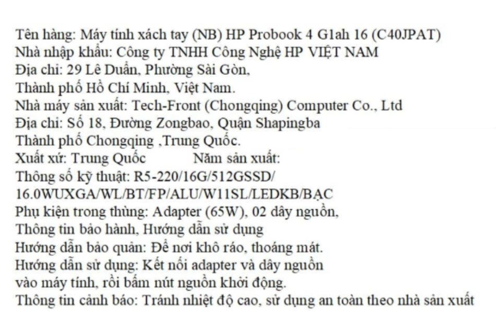 Laptop HP Probook 4 G1ah 16 - C40JPAT (R5 220, 16GB, 512GB, WUXGA, Win11) Màu Bạc