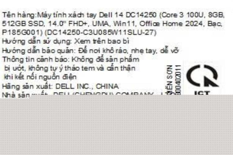 Laptop Dell 14 DC14250 - DC14250-C3U085W11SLU-27 (Core 3 100U, 8GB, 512GB, Full HD+, OfficeH24+365, Win11) Màu Bạc