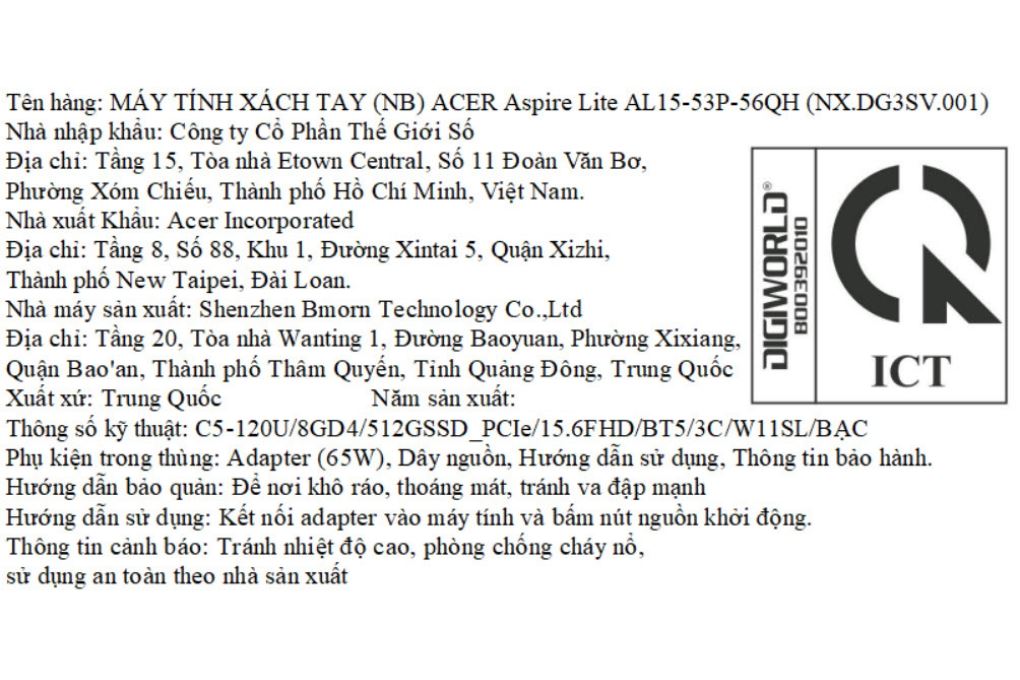 Laptop Acer Aspire Lite 15 AL15-53P-56QH - NX.DG3SV.001 (Core 5 120U, 8GB, 512GB, Full HD, Win11) Màu Bạc