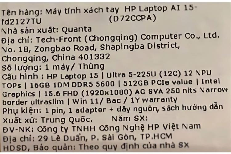 Laptop HP 15 fd2127TU - D72CCPA (Ultra 5 225U, 16GB, 512GB, Full HD, Win11) Màu Bạc