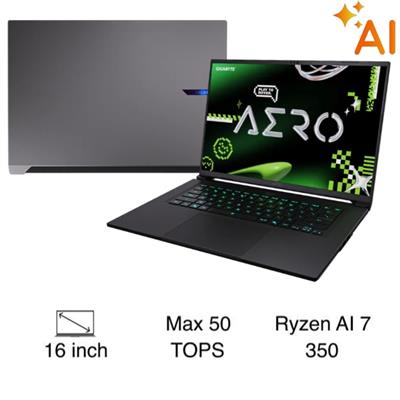 Laptop GIGABYTE Gaming AERO X16 - 1VH93VNC94AH (R7 AI 350, 16GB, 1TB, RTX 5060 8GB, WQXGA 165Hz, Win11)