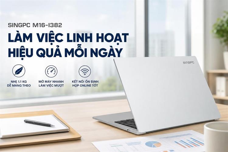 Mặt sau Laptop SingPC M16-i382 (i3 1215U, 8GB, 256GB, WUXGA, Win11 Pro)