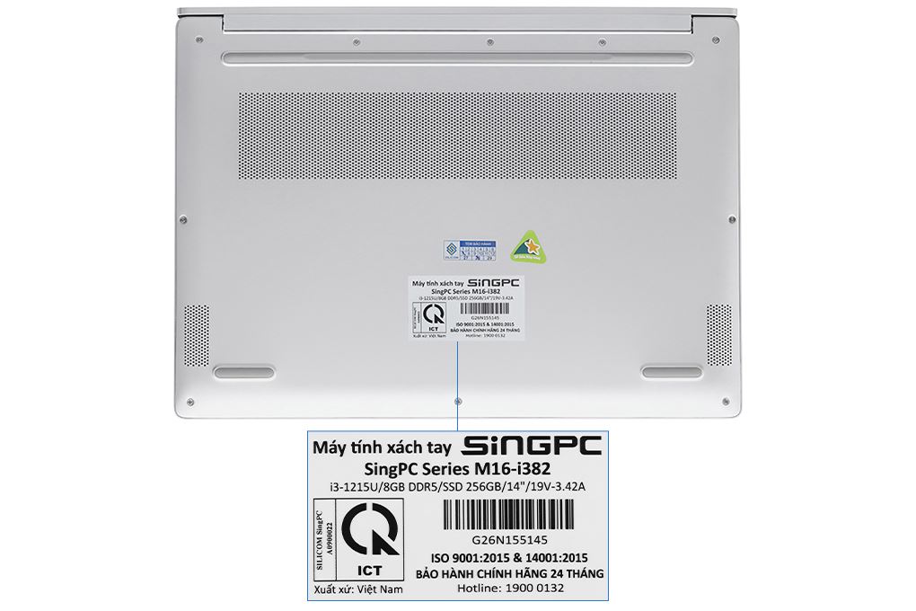 Laptop SingPC M16-i382 (i3 1215U, 8GB, 256GB, WUXGA, Win11 Pro) Màu Bạc