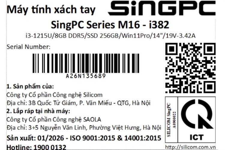 Laptop SingPC M16-i595 (i5 1235U, 16GB, 512GB, WUXGA, Win11 Pro) Màu Vàng Nhạt