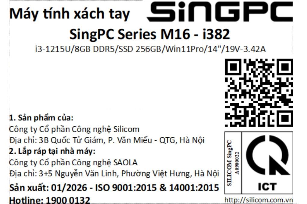 Laptop SingPC M16-i595 (i5 1235U, 16GB, 512GB, WUXGA, Win11 Pro) Màu Vàng Nhạt