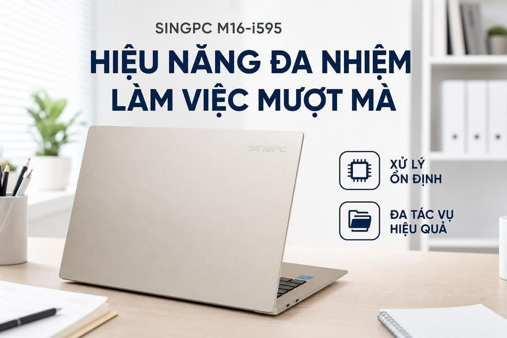 Laptop SingPC M16-i595 (i5 1235U, 16GB, 512GB, WUXGA, Win11 Pro) Màu Vàng Nhạt