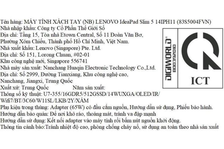 Laptop Lenovo IdeaPad Slim 5 14IPH11 - 83S5004FVN (Ultra 7 355, 16GB, 512GB, WUXGA OLED, Win11) Màu Xám