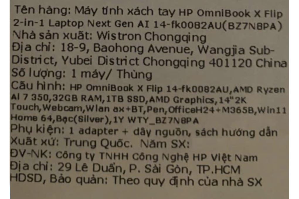 Laptop HP OmniBook X Flip 14 fk0082AU - BZ7N8PA (R7 AI 350, 32GB, 1TB, 2K, Cảm ứng, OfficeH24+365, Win11) Màu Bạc