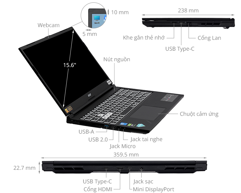 Acer Gaming Aspire 7 A715-59G-59RD - NH.DXUSV.001 (Core 5 210H, 16GB, 512GB, RTX 3050 4GB, Fulll HD 144Hz, Win11)
