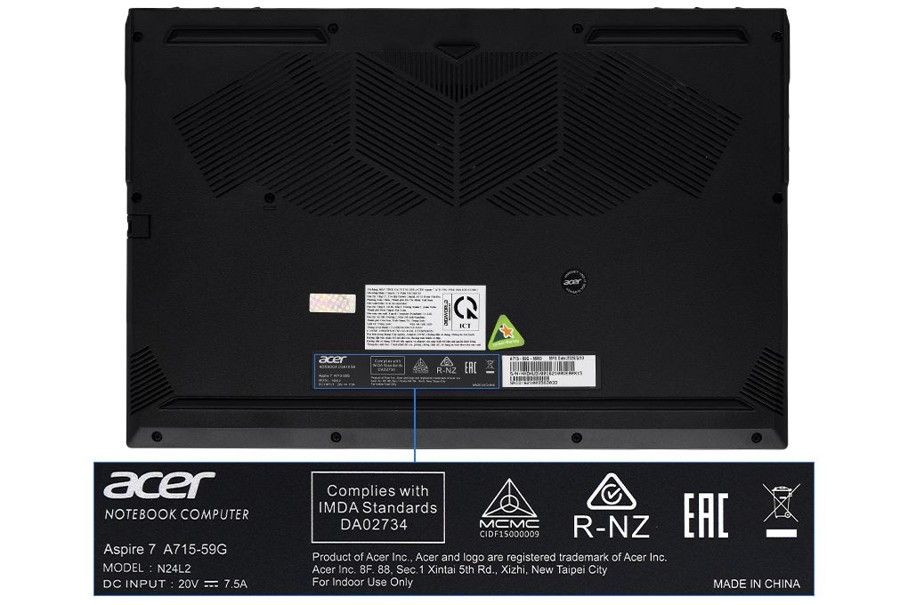 Laptop Acer Gaming Aspire 7 A715-59G-59RD - NH.DXUSV.001 (Core 5 210H, 16GB, 512GB, RTX 3050 4GB, Fulll HD 144Hz, Win11) Màu Đen