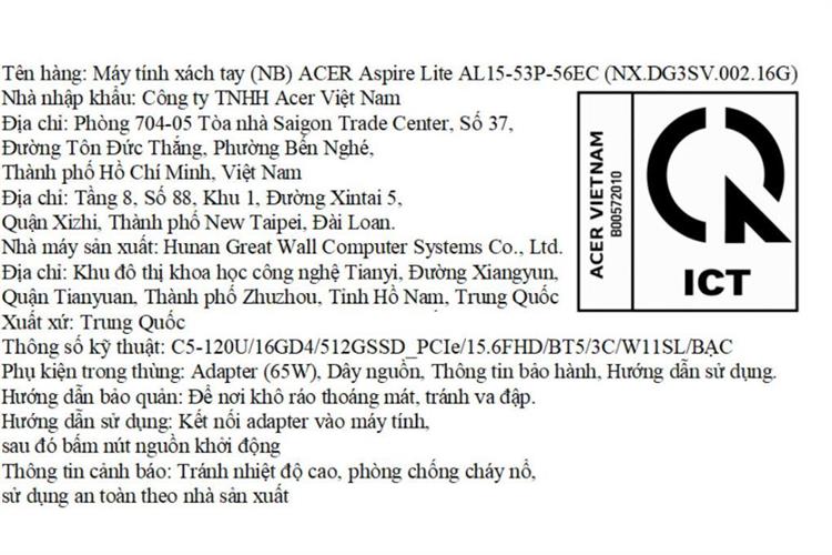 Laptop Acer Aspire Lite 15 AL15-53P-56EC - NX.DG3SV.002.16G (Core 5 120U, 16GB, 512GB, Full HD, Win11) Màu Bạc