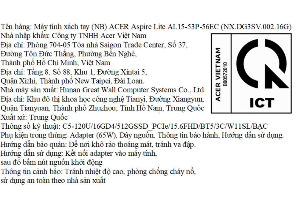 Laptop Acer Aspire Lite 15 AL15-53P-56EC - NX.DG3SV.002.16G (Core 5 120U, 16GB, 512GB, Full HD, Win11) Màu Bạc