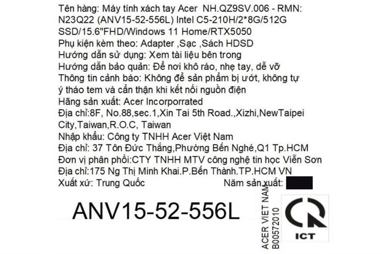 Laptop Acer Gaming Nitro ProPanel ANV15-52-556L - NH.QZ9SV.006 (Core 5 210H, 16GB, 512GB, RTX 5050 8GB, Full HD 180Hz, Win11) Màu Đen