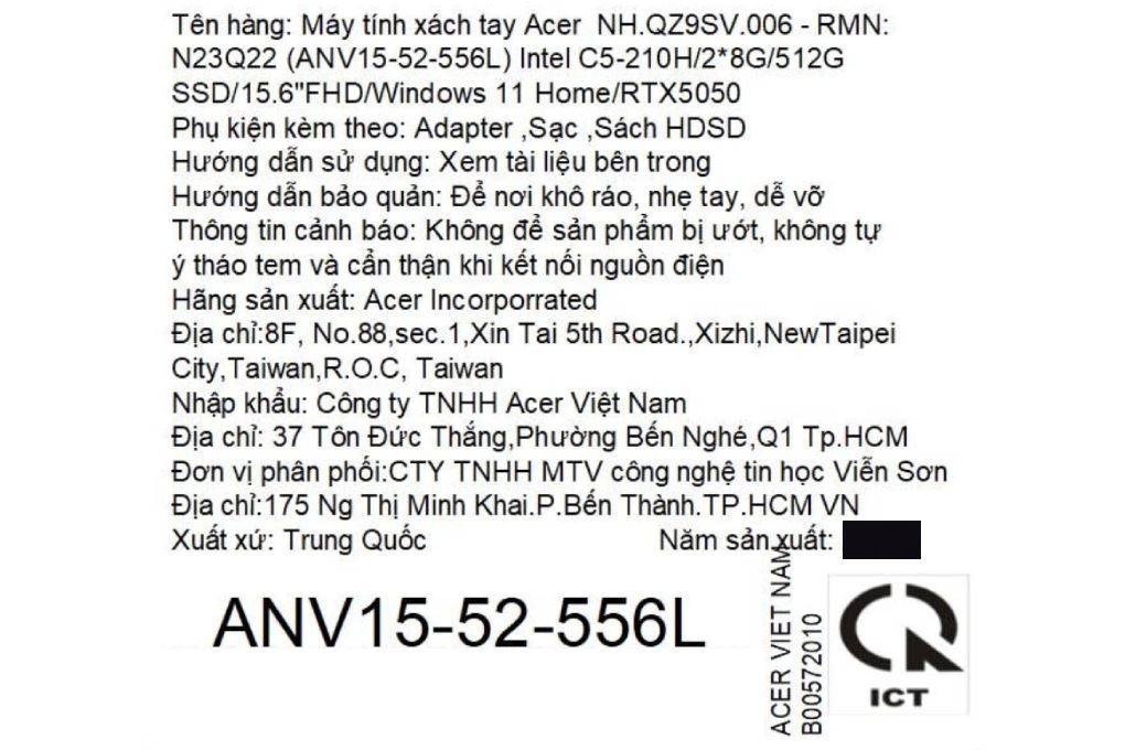Laptop Acer Gaming Nitro ProPanel ANV15-52-556L - NH.QZ9SV.006 (Core 5 210H, 16GB, 512GB, RTX 5050 8GB, Full HD 180Hz, Win11) Màu Đen