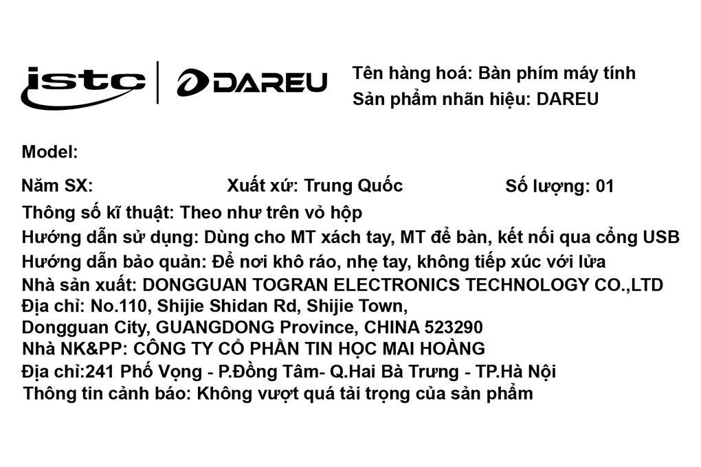 Bàn Phím Cơ Có Dây DareU EK87 V2 Màu Trắng - Đen