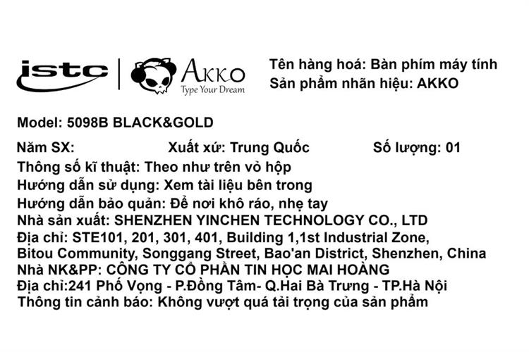 Bàn Phím Cơ Bluetooth Akko 5098B Black&Gold V3 Piano Pro Màu Đen