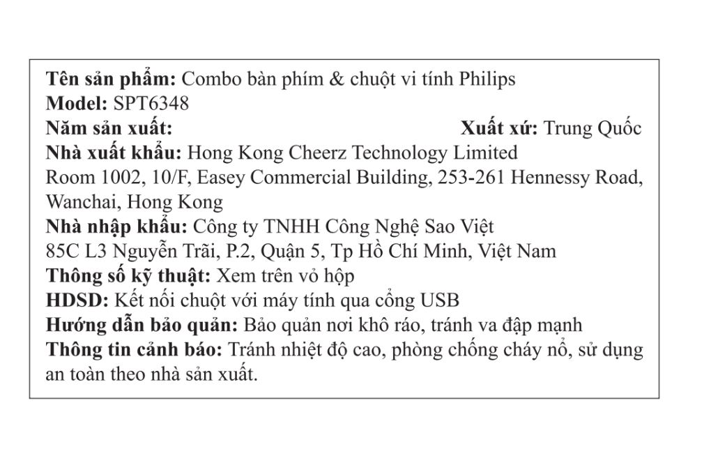 Bộ Bàn Phím Chuột Không Dây Philips SPT6348 Màu Đen
