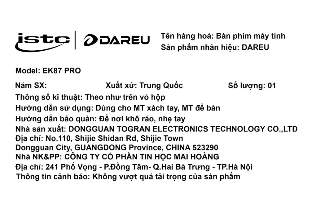Bàn Phím Cơ Bluetooth Dareu EK87 Pro Màu Đen