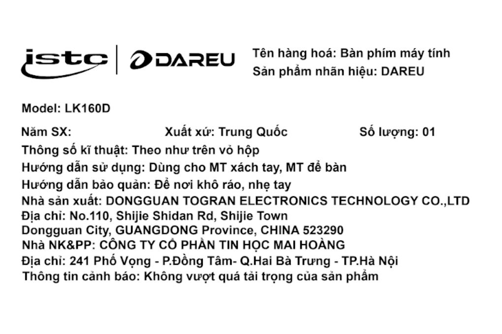 Bàn Phím Bluetooth Dareu LK160D Màu Đen