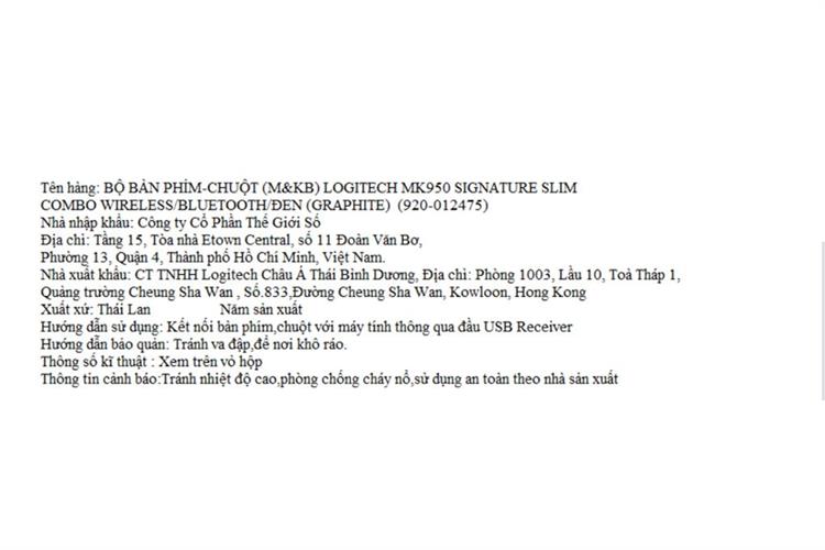 Bộ Bàn Phím Chuột Bluetooth Logitech Signature Slim MK950 Màu Đen