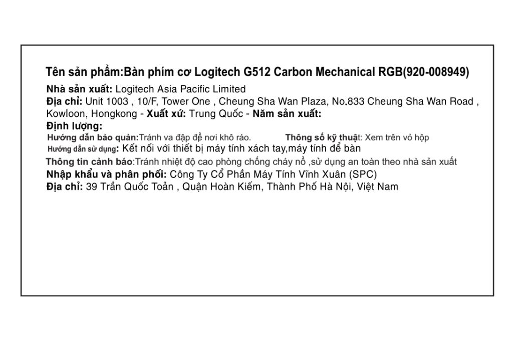 Bàn Phím Cơ Có Dây Logitech G512 Carbon Mechanical Màu Đen