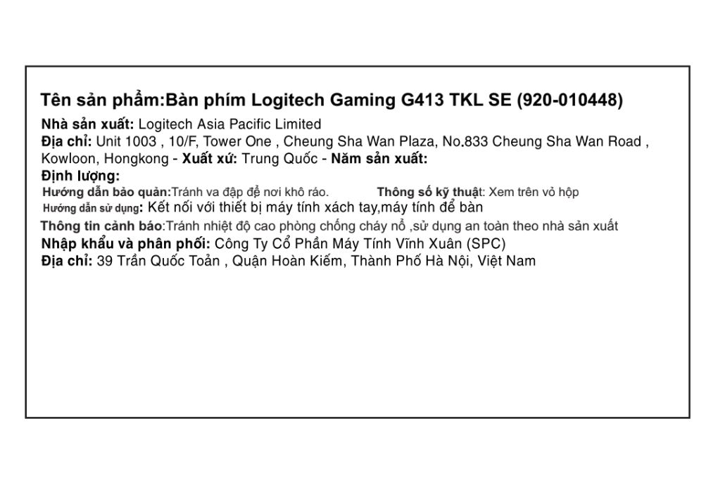Bàn Phím Cơ Có Dây Logitech G413 TKL SE Màu Đen