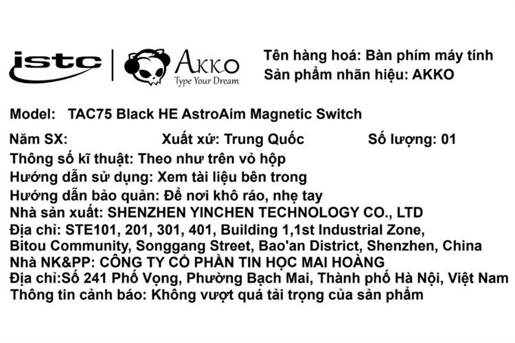 Bàn Phím Cơ Có Dây Akko TAC75 AstroAim Magnetic Switch Màu Đen