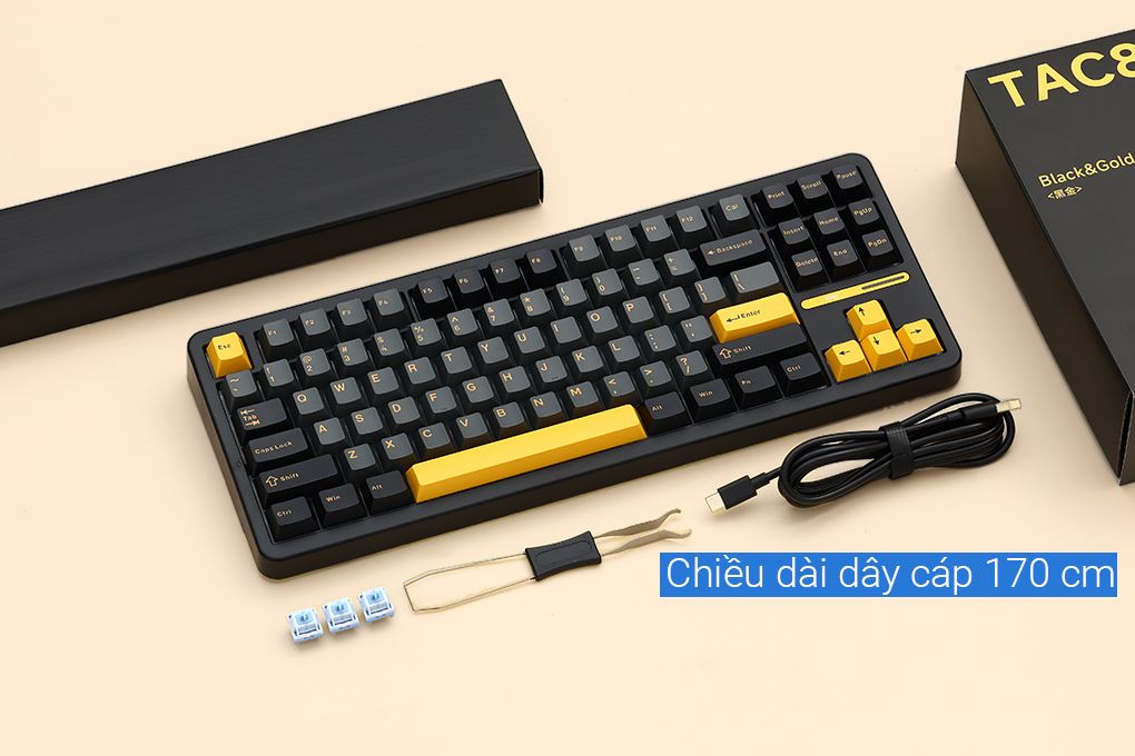 Bàn Phím Cơ Có Dây Akko TAC87 Black&Gold Mirror Màu Đen